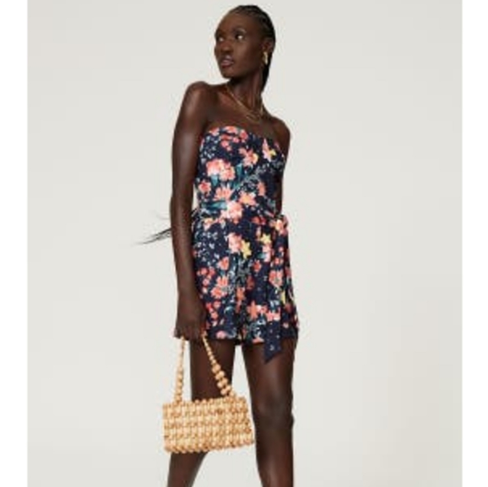 Great Jones blue floral strapless romper